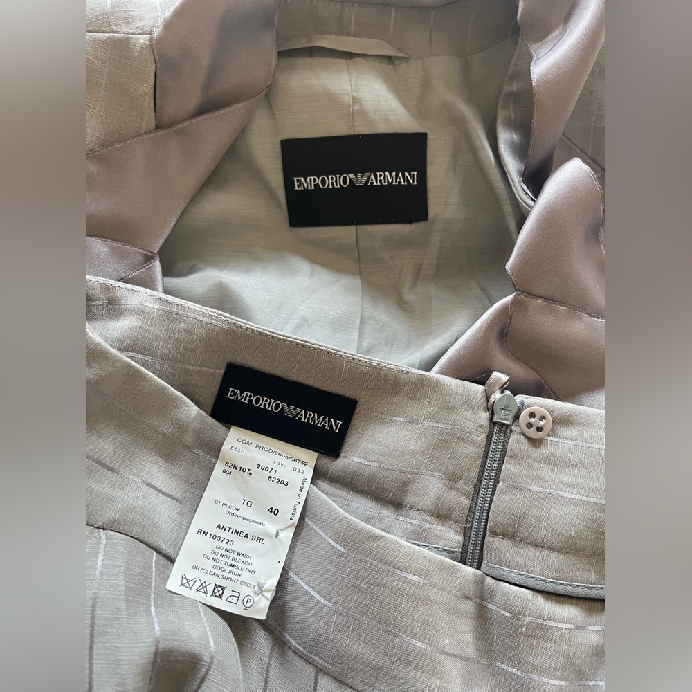 Vintage Emporio Armani Pinstripe Skirt Suit Set – Ruffle Trim IT 42/40 - Picture 4 of 11